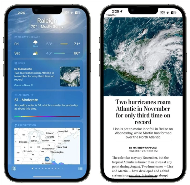 额尔古纳苹果14维修分享iPhone 14手机如何看天气时顺带看新闻 