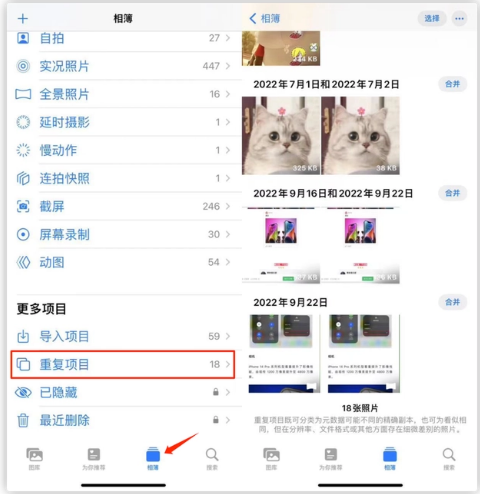 额尔古纳苹果手机维修分享iOS 16 中相册重复项目功能使用方法 