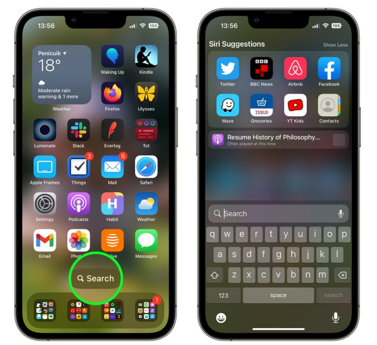 额尔古纳苹果手机维修分享升级到 iOS 16 后，如何删除主屏幕上的搜索按钮 